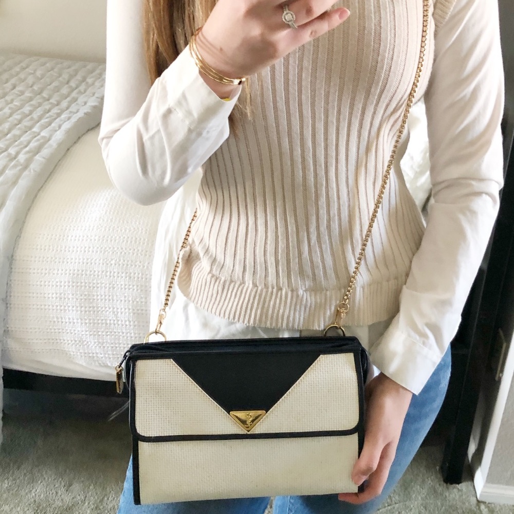 YSL Vintage Cream Black Navy Crossbody Bag - Picture 2 of 11